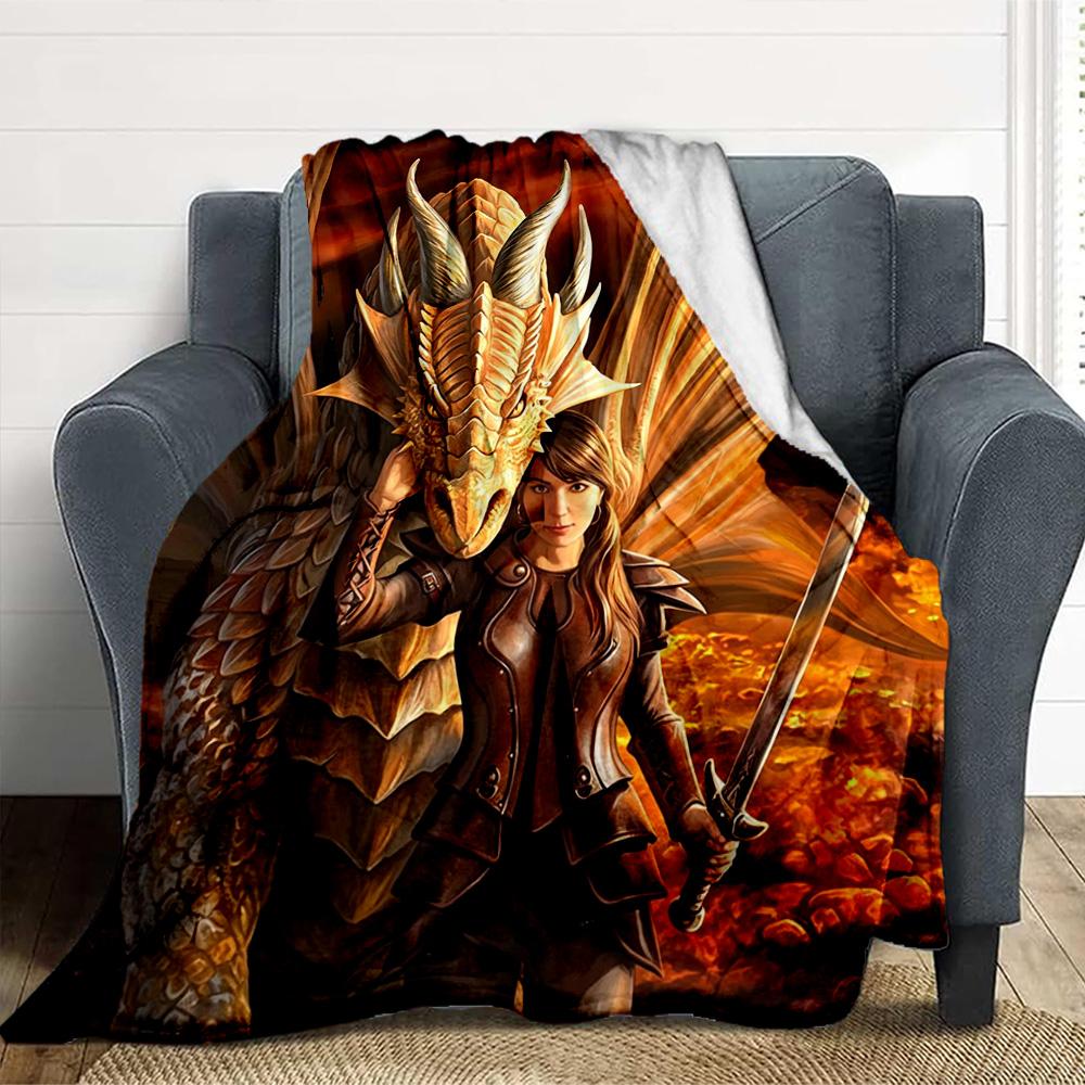 Dragon Warrior Flannel Blanket Throw Blanket Soft Warm Sofa Bed Camping Home Decor Unique Christmas Gift Cs92256
