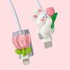 2pcs Cute 3D Cartoon Rabbit and Flower Pattern Cable Protector, TPU Anti-Breakage Bite-Proof Cable Cover, Suitable for iPhone Charging Cord