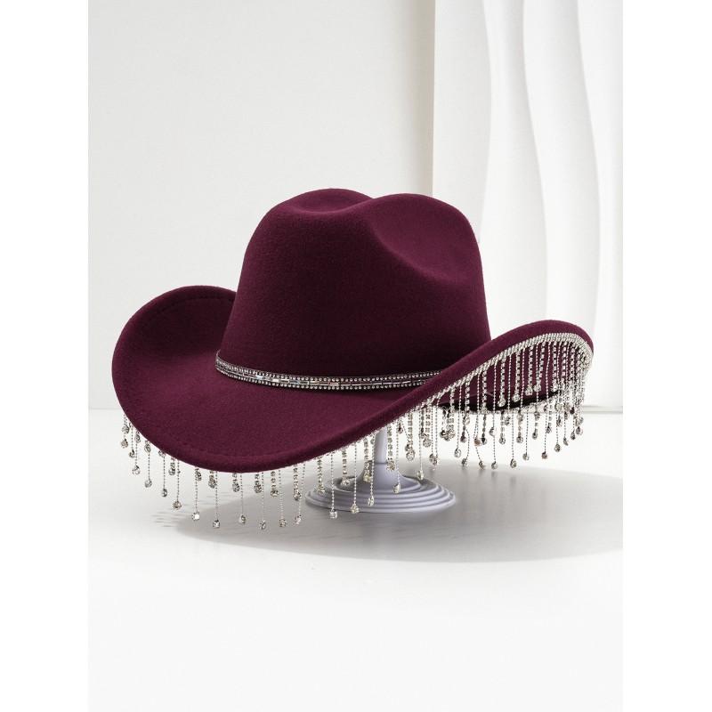 Unique Sweet Party Hat With Square Rhinestone Chain Tassel Music Events