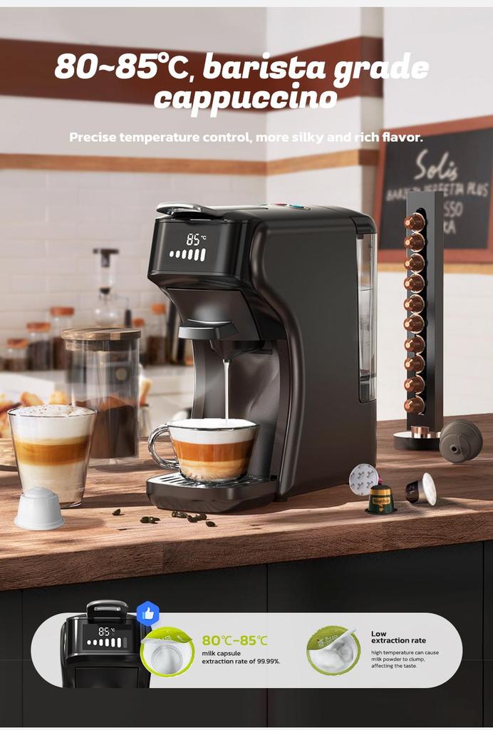 HiBREW H1B Pods Coffee Maker, 600ml Water Tank, 20 Bar Pressure Extraction, Cold/Hot Mode, LED Indicator