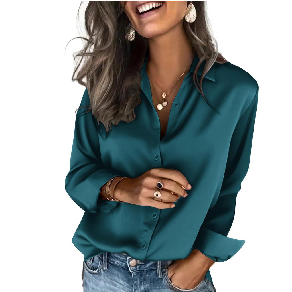 Women's Fashion Casual Solid Color Split Button Long Sleeve Shirt Top