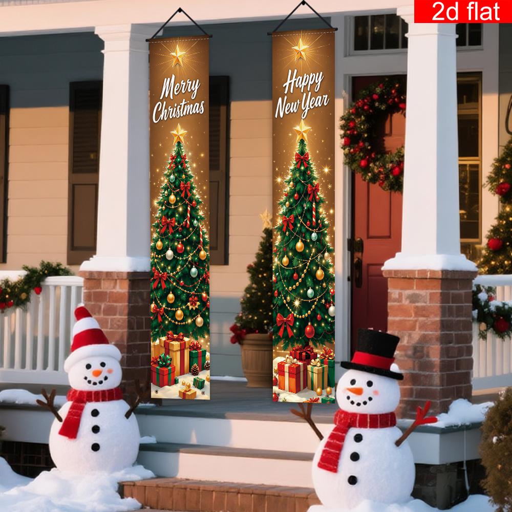 Merry Christmas Porch Sign Tree Box 1 Pair Polyester Indoor Outdoor Decor