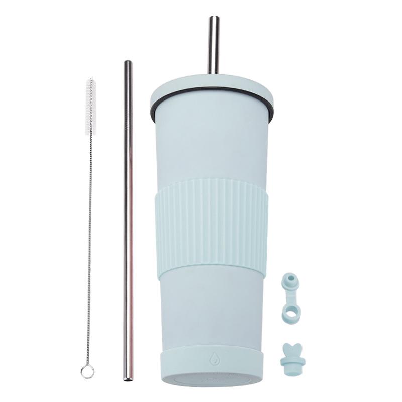 830Ml Stainless Steel Straw Cup Large Capacity Non-Slip Sleeve Straw Thermos Cup Simple Car Water Cup