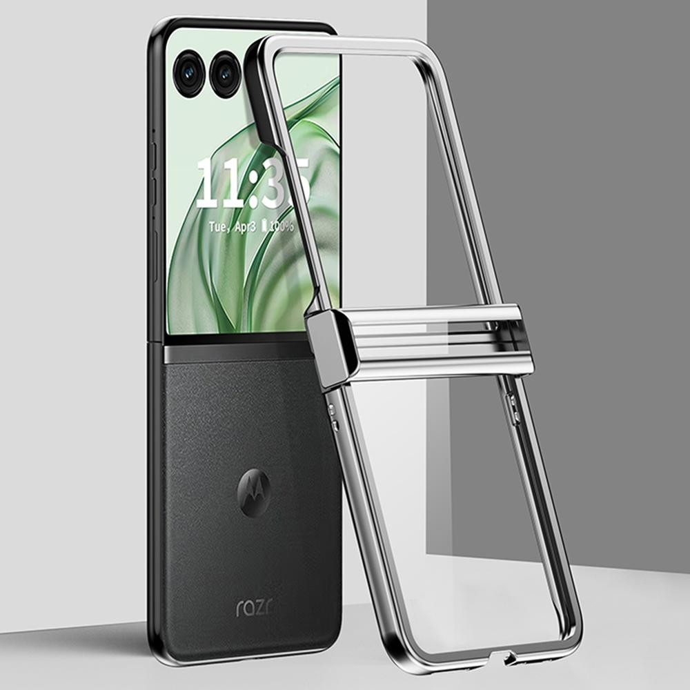 

Для Motorola Razr 50 Ultra 5G Прозрачный чехол Конструкция шарнира Гальваническое покрытие ПК Чехол для телефона Silver