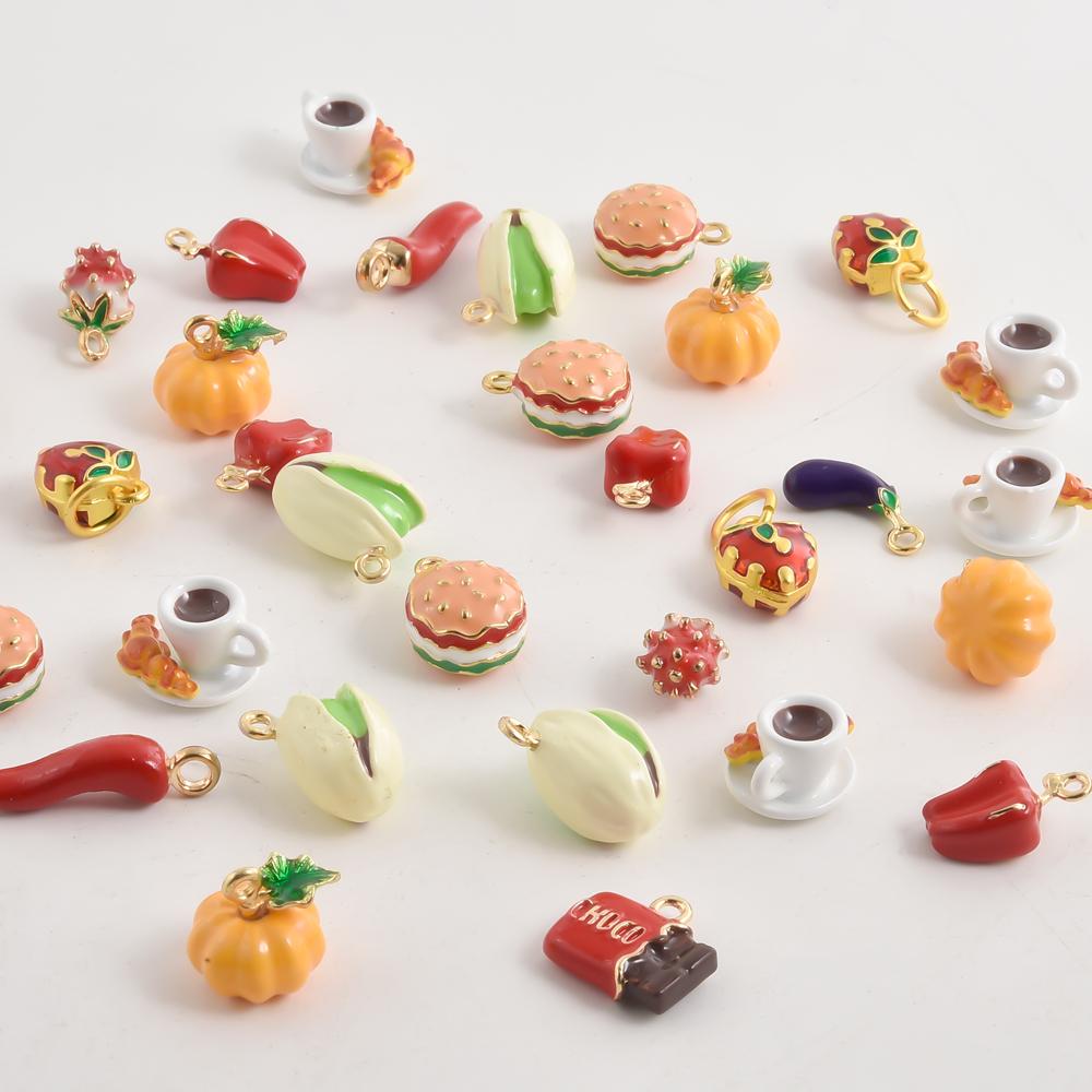 2pcs Colorful Enamel Food Charm Diy Strawberry Chilli Pepper Coffee Metal Pendant Charms For Jewelry Making Necklaces Bracelets