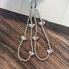 Ins Y2K Silver Love Heart Bowknot Phone Charm Strap Bead Pendant For Phone Accessories Hanging Rope Girl Jewelry