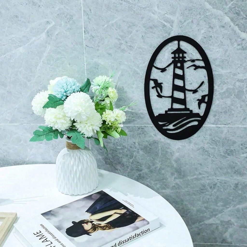 Vintage Wall Art Nautical Style Wrought Iron Lighthouse Black