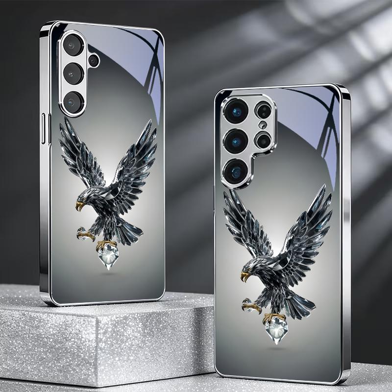 Black Crystal Flying Eagle Electroplated Silver Phone Case For Samsung S24 Ultra S21 S22 FE S23 Plus S20 S25 S26 Note10 20 Cover