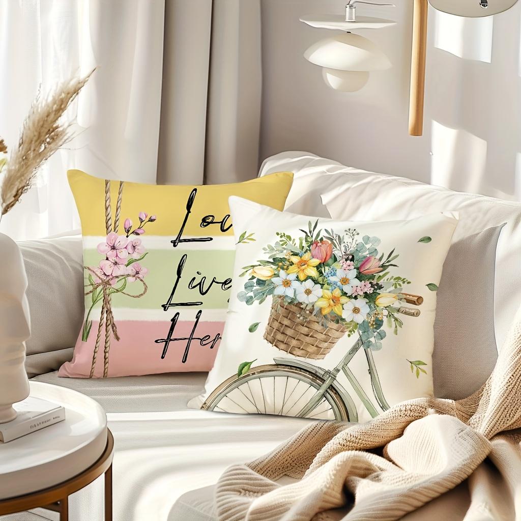 1/4pcs Floral-Printed Throw Pillows with Inspiring Words Sofa cushion cover home bedroom room decoration