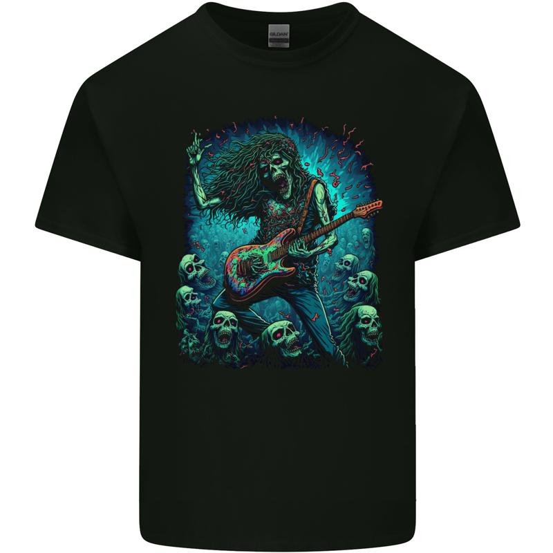 Zombie Rocker Rock N Roll Heavy Metal Guitar Skull Mens Cotton T-Shirt - Men s Summer Cotton Graphic Tee S