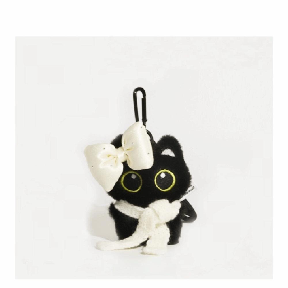 Cute Scarf Black Cat Plush Doll Keychain Camera Shoulder Bag Doll Bag Pendant Car Key Ring Gifts