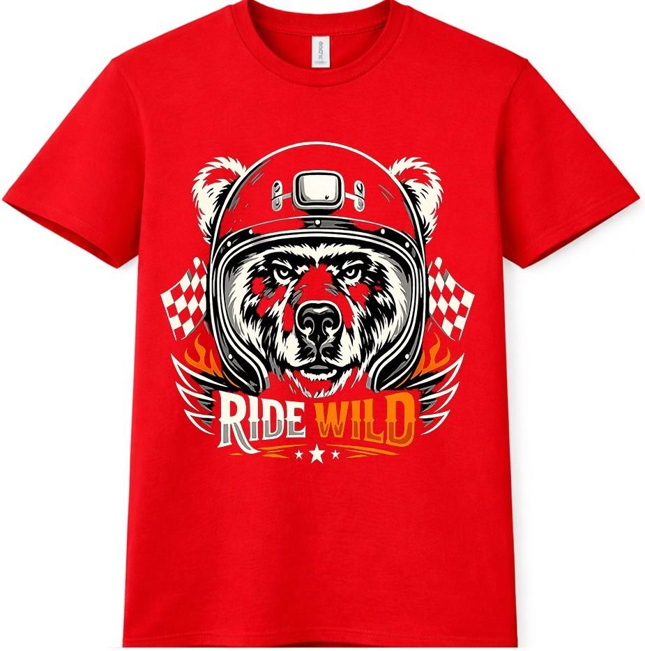 Biker Bear T Shirt Motorcycle Helmet Ride Wild Gift Dad Vintage Graphic Tee S