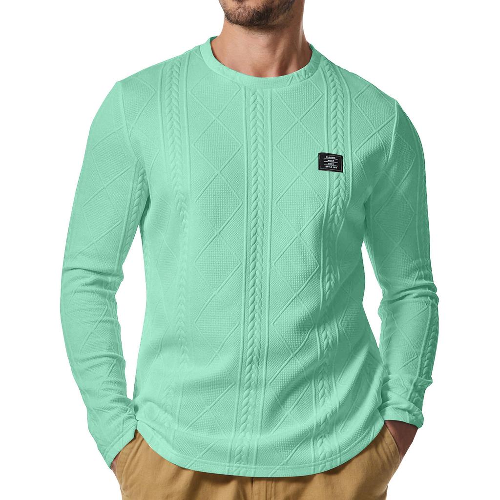 Men's Winter Solid Color Textured Round Neck Sweatshirt Hoodie Men's Sports Large Size Casual Round Neck Sweatshirt