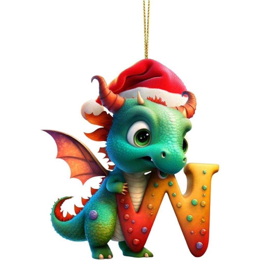 Acrylic 26 Letters Christmas Dragon Pendants Printed Pattern Christmas Tree Pendants  New Year