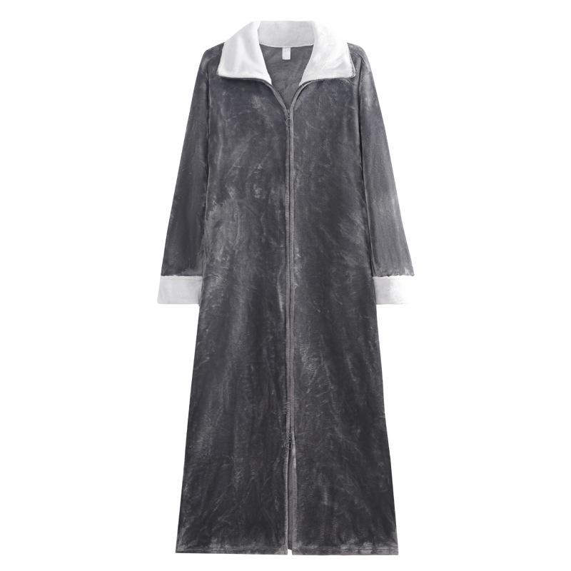 Women's Plus Size Long Nightgown - Double Zipper, Autumn/Winter Pajamas, Home Wear Robe