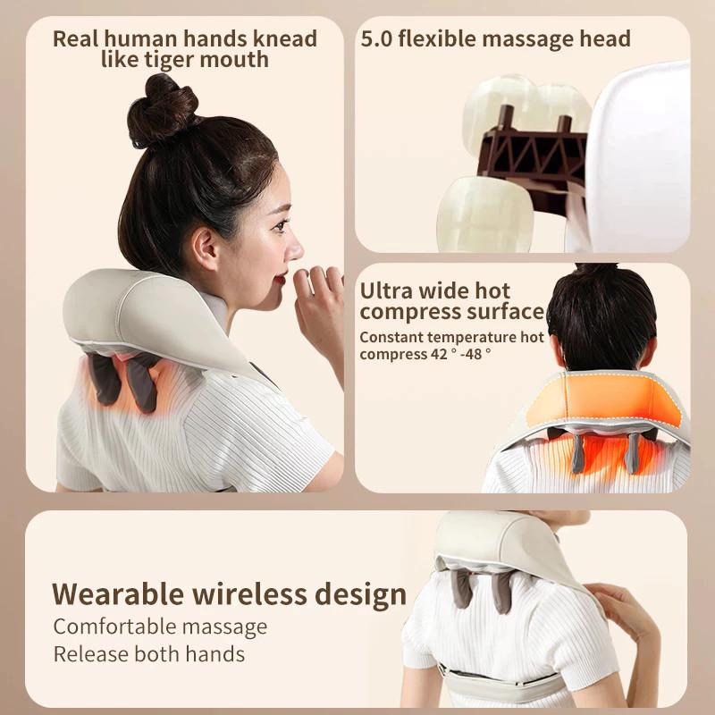 Multi Angle Shoulder Neck Massager Wireless Hands-free Clamp Kneading Muscle Relax Pain Relief Massage Equipment