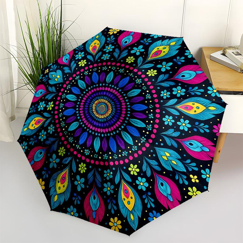 

1pc Colorful Floral Mandala Pattern Umbrella with Plastic Handle,Suitable for All Seasons Home Travel Outdoor UmbrellaB1692