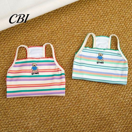 Soft Fabric Dog Tee Colorful Striped Pet T-Shirt, Sleeveless Thin Straps Breathable Apparel Tank Top with Cute Bear Embroidery for Small Dogs