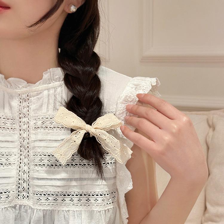 Super Gentle and Versatile  Milk Blue Lace Bow Hair Band Clip Double Ponytail Hair Tie Girl Hair Tie