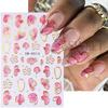 2/3 Stück Gold-Rosa Hibiskusblüten-Nagelsticker 3D Bronzefarbener Rand Blütenblätter Sakura Linien Slider Nagelaufkleber DIY Maniküre Dekor