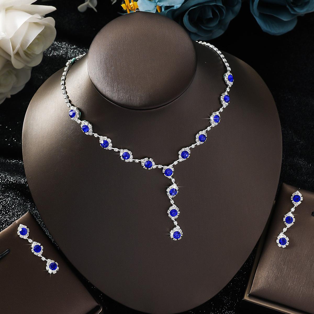 Cross border hot selling European and American bride simple claw chain rhinestone necklace earring set manufacturer wholesale