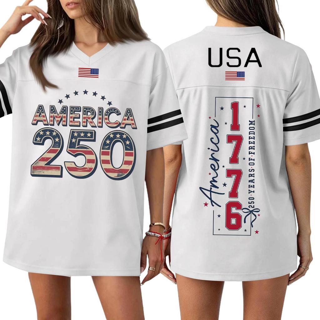 Damen Casual Mode V-Ausschnitt Sport Unabhängigkeitstag Druck Kurzarm Sport T-Shirt Top