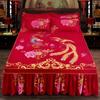 3pcs Set Bed Skirt Thickened Sanding Bedspread Wedding Fitted Sheet Cover Soft Non-Slip King Queen Size Bed Skirt