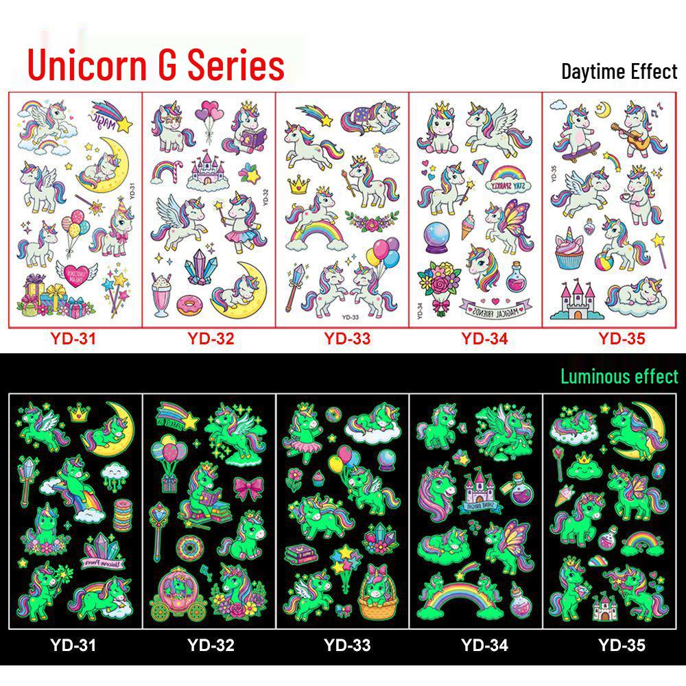 Kids Waterproof Luminous Unicorn Tattoo Stickers - Long-lasting and Fun for Parties and Festivals