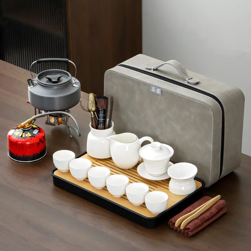 Lainuo Gold-Rimmed Mutton-Fat Jade Porcelain Gaiwan Tea Set