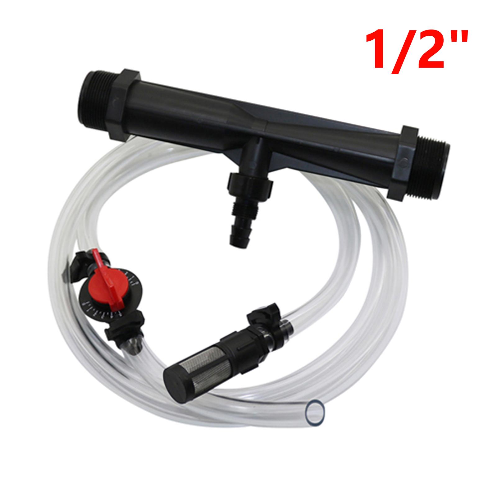 

1 комплект автоматического набора удобрений 1/2 дюйма, 3/4 дюйма, 1 дюйм, трубка Вентури, шланг для ирригационной воды с переключателем контроля потока и металлическим сетчатым фильтром, 4 шт.