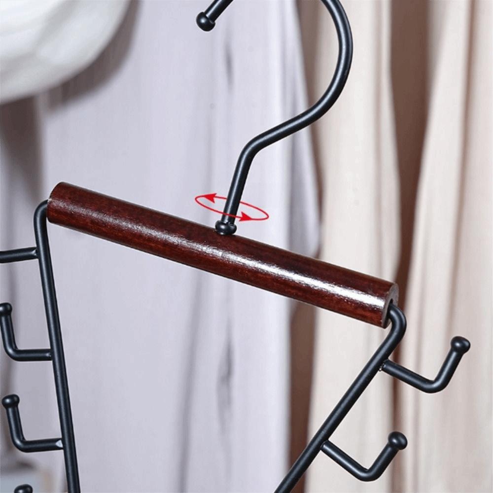 12 Hooks Clothes Storage Hangers’ Wood Handle Triangular Metal V-Shape Hook Anti-Slip Thick Hooks Dorm Storage Hanger