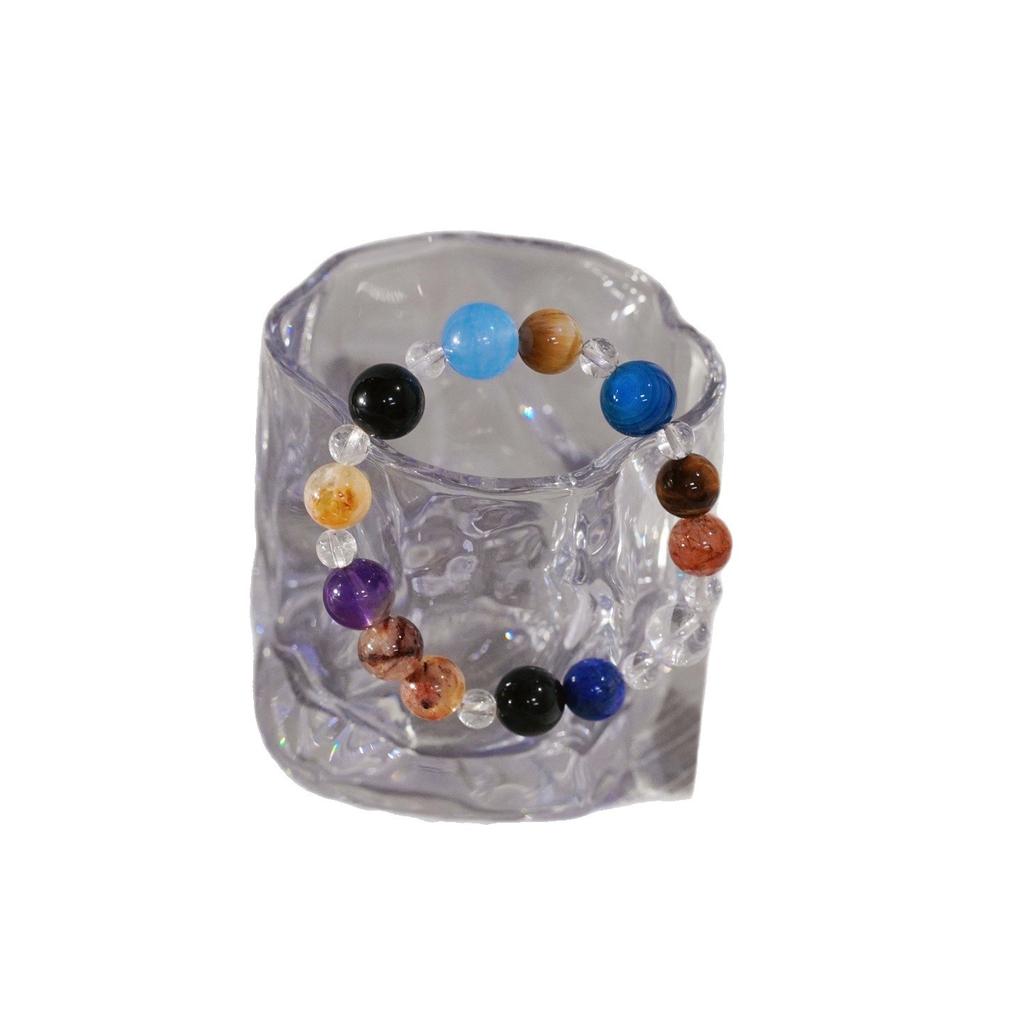 Natural White Crystal Amethyst Citrine Tiger'S Eye Stone Obsidian Lapis Lazuli Design Multi-Treasure Bracelet