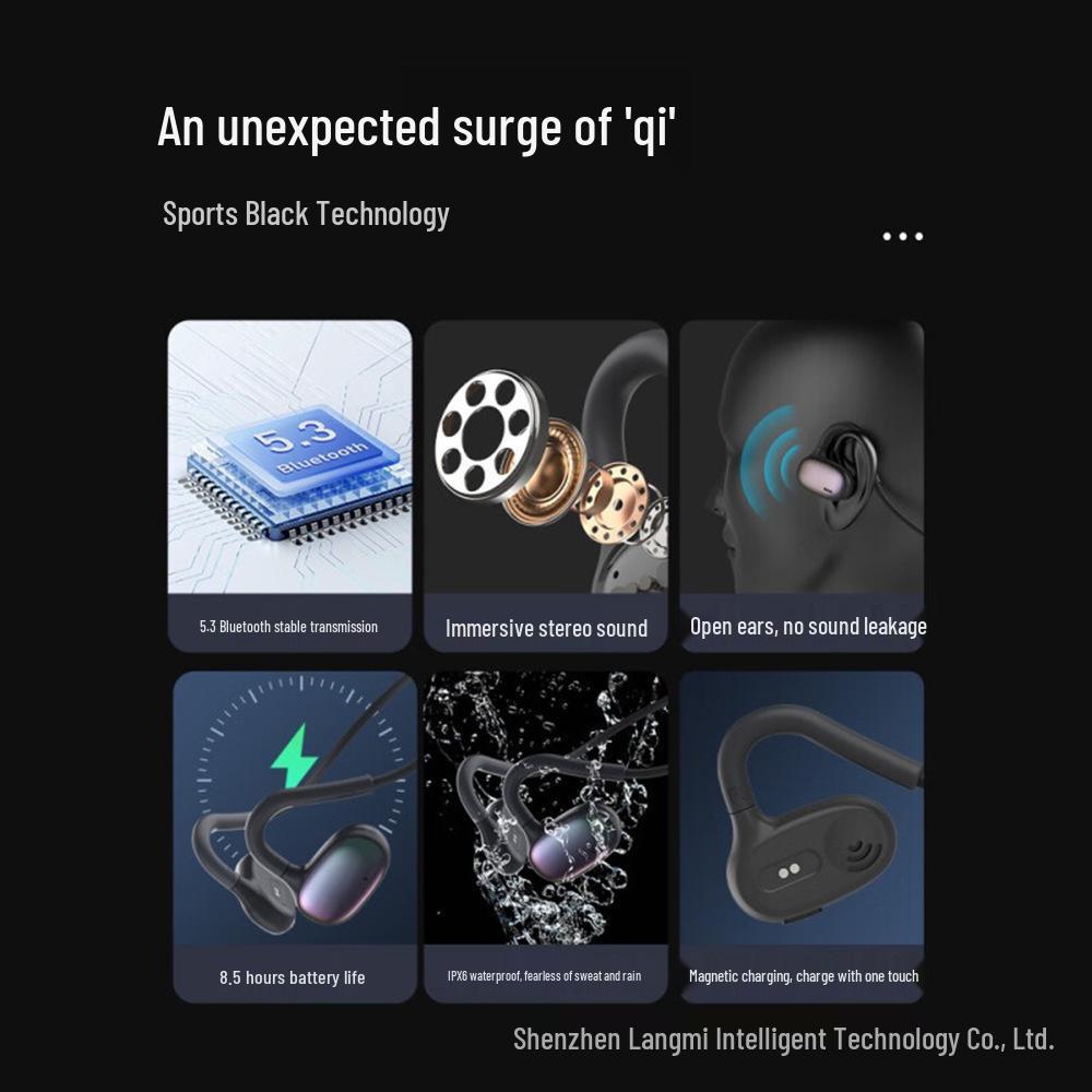 Słuchawki sportowe Bluetooth z przewodnictwem powietrznym: Wodoodporny, Odporny na pot, Konstrukcja z zaczepem na ucho, Długa żywotność baterii