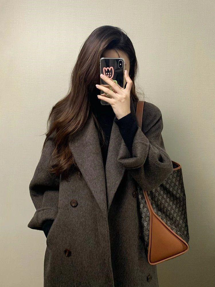 Maillard Style Women's Thick Woolen Over-the-Knee Mid-Length Coat for Autumn and Winter Korean Fashion