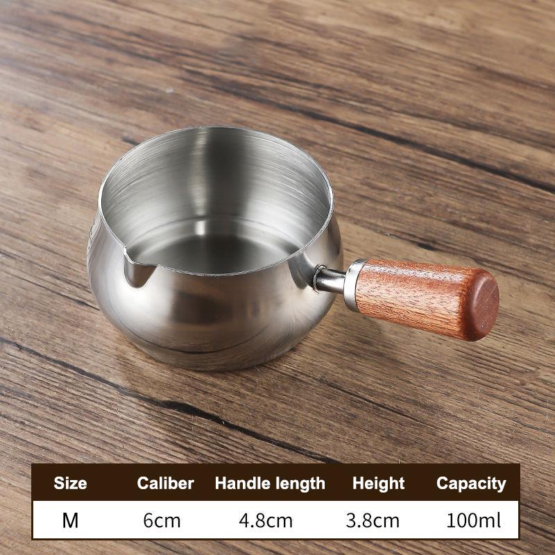 Stainless Steel Single Handle Sauce Cup with Wooden Grip - Gold/Silver Double Color Food-Grade Dipping Bowls for Kitchen Dining