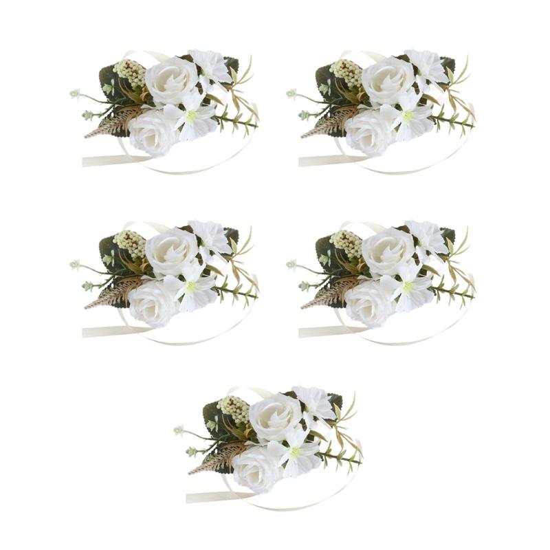5Pcs Wedding Corsages Boutonniere Prom Boutonniere for Wedding Ceremony Anniversary, Rose Corsages for Bride and Groom,