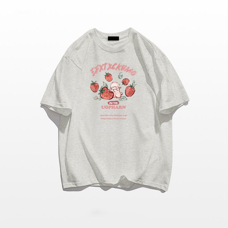 

Женская свободная белая хлопковая футболка с коротким рукавом в американском стиле 2025 года M хизер серый