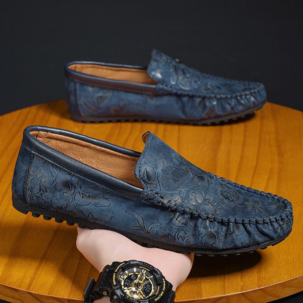Neue Schuhe für Herren Leder Freizeitschuhe Trend Blumenmuster Fahrschuhe Jugend Slip-on Loafer Große Größe