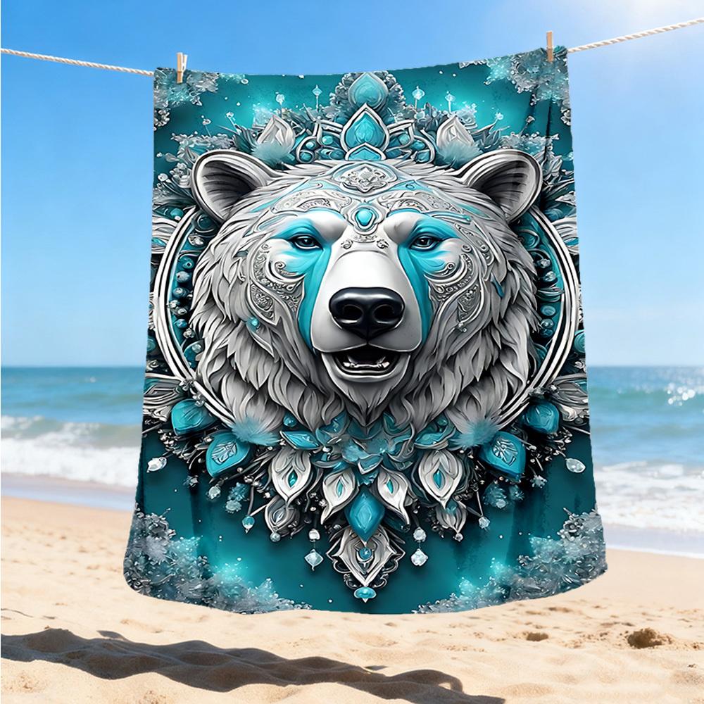 1pc Polar Bear Mandala Throw Blanket Polyester Fiber, Lightweight Flannel, Soft & Warm, All Season Use for Outdoor, Camping Digital Print