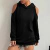Dammode Casual Enfärgad Långärmad Off-shoulder Huvtröja