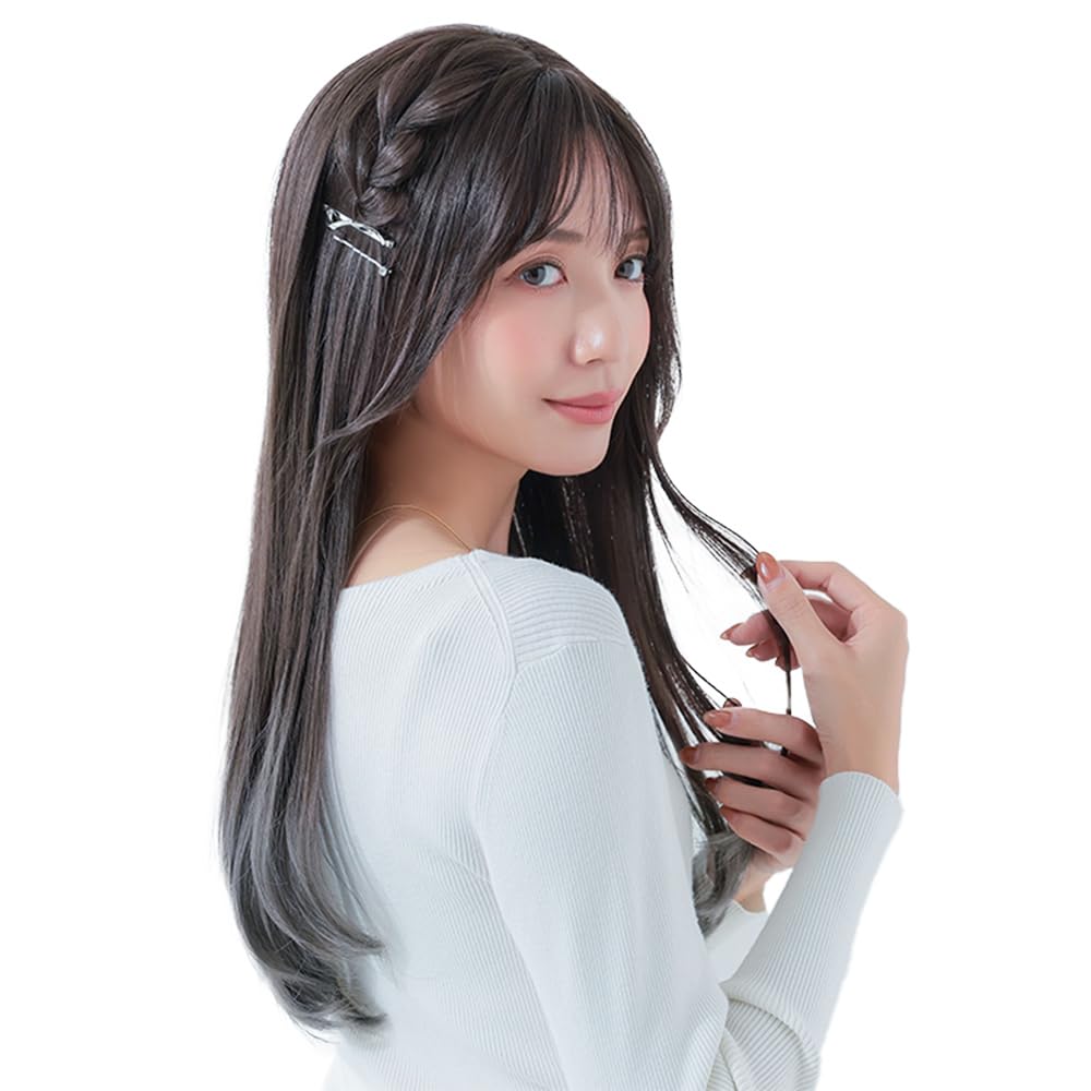 

AQUADOLL Curly Long Wig with Bangs, Lace Gradient Color, One Size Fits All, L3-Y. Cocoa Gray Gradient, wg347L3-Y