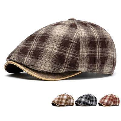 Vintage Plaid Newsboy Caps Women's Autumn Winter Forward Cap Men Beret