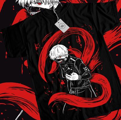 T-shirt Tokyo Ghoul Ken Kaneki Striscia Manga Horror Anime Maglietta Nera Tutte le Taglie