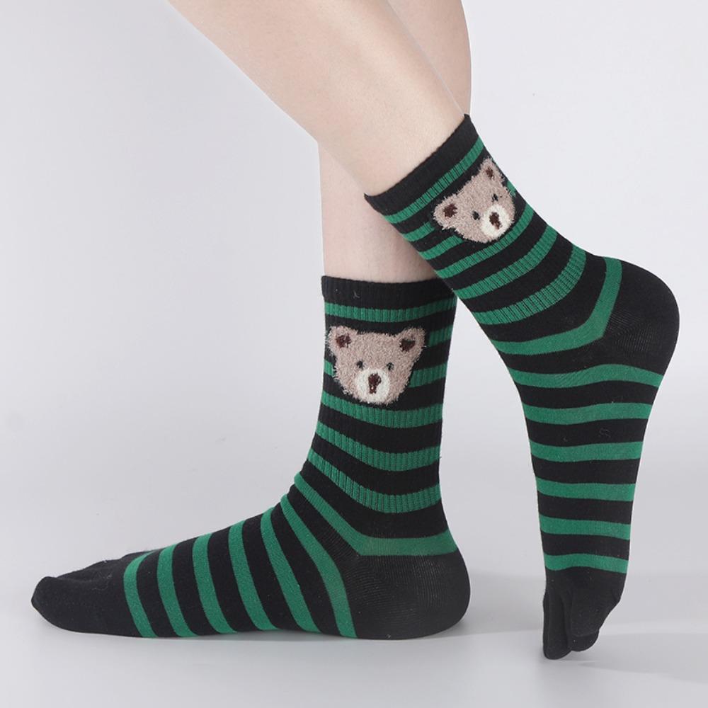 1 Pair Cartoon Bear Toe Socks Breathable Mid-tube Socks Cute Five Finger Socks  Unisex