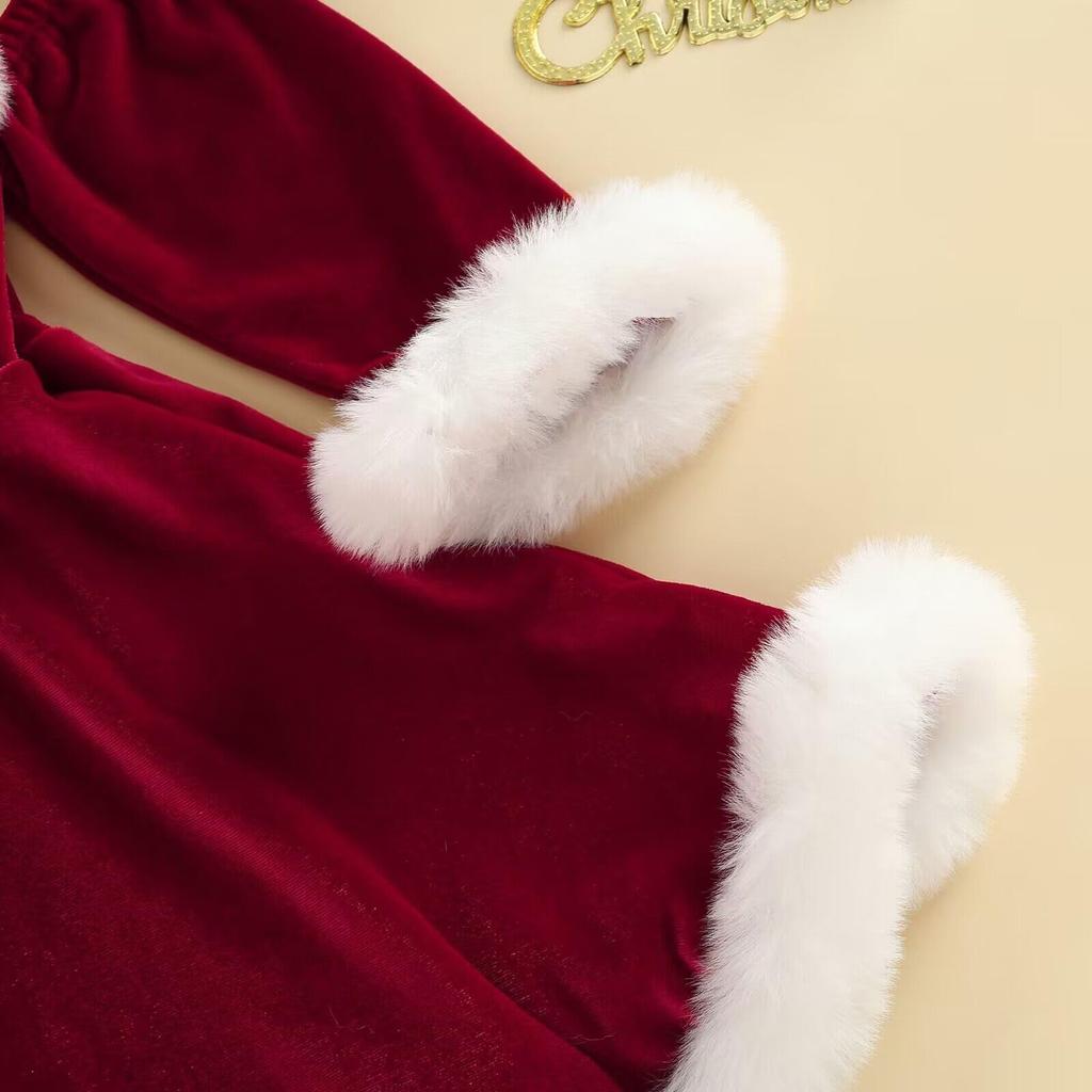 MISOAMISO Santa Santa Christmas Wine Santa Perfect for Christmas Parties and Recitals Children's Dress, Costume, Outfit, Fur, Red, Girls' Dress,