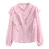 Fashion New 2024 Autumn Long Sleeve Stand Collar Casual Ruffles Chiffon Blouse Shirt Women Tops Blouses Shirts J554