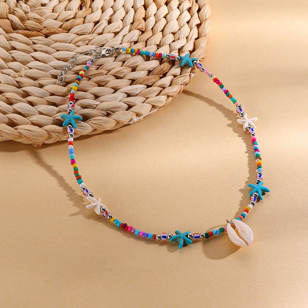 Shell Bohemian Starfish Beads Vacation Daily Wear Clavicle Chain Souvenir Necklace Ocean Style 1PC Women Beaded Personality  Unique