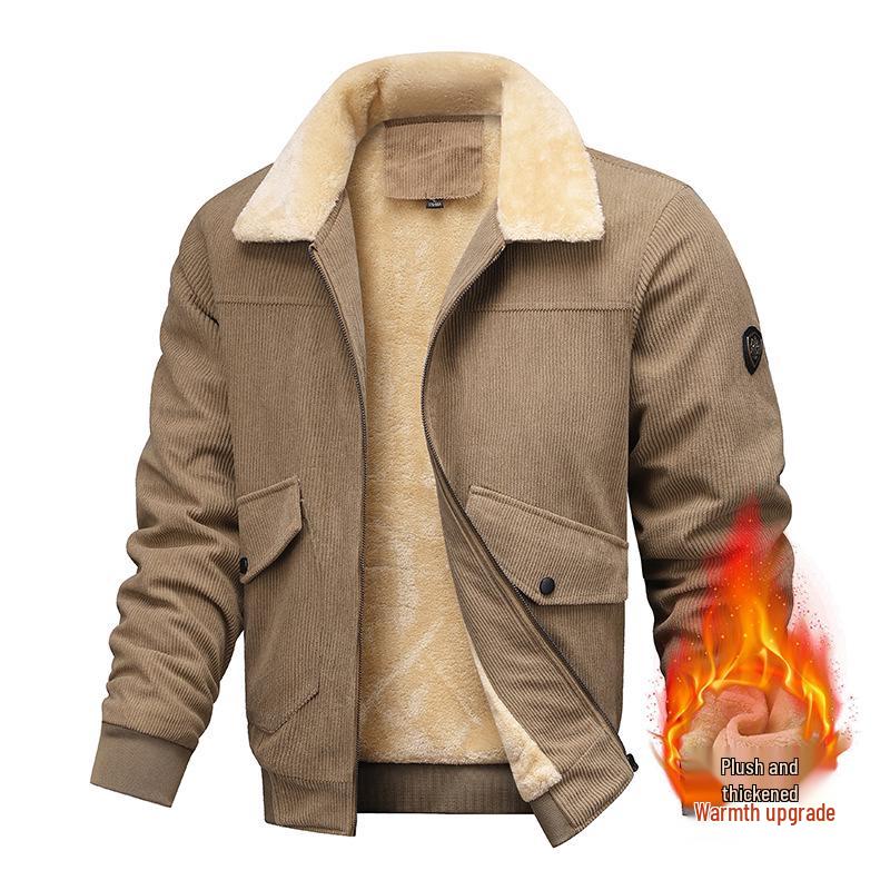 Men's Retro Corduroy Lambswool Lapel Jacket - Thickened Velvet Cotton Outerwear