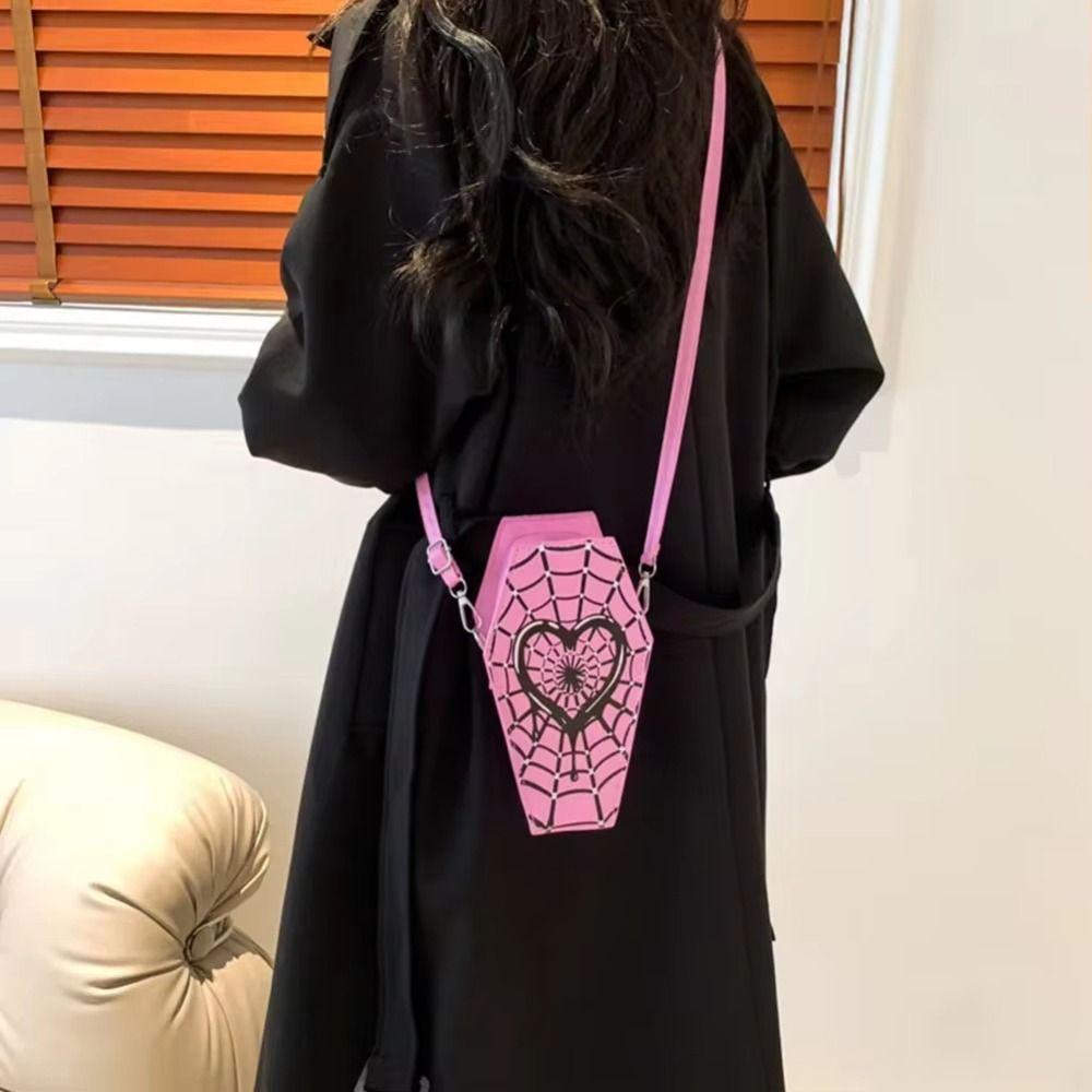 Women Fashion Shoulder Bag Large Capacity Coffin Shaped Casual Satchel Bag Adjustable Strap Spider Web Halloween Gift