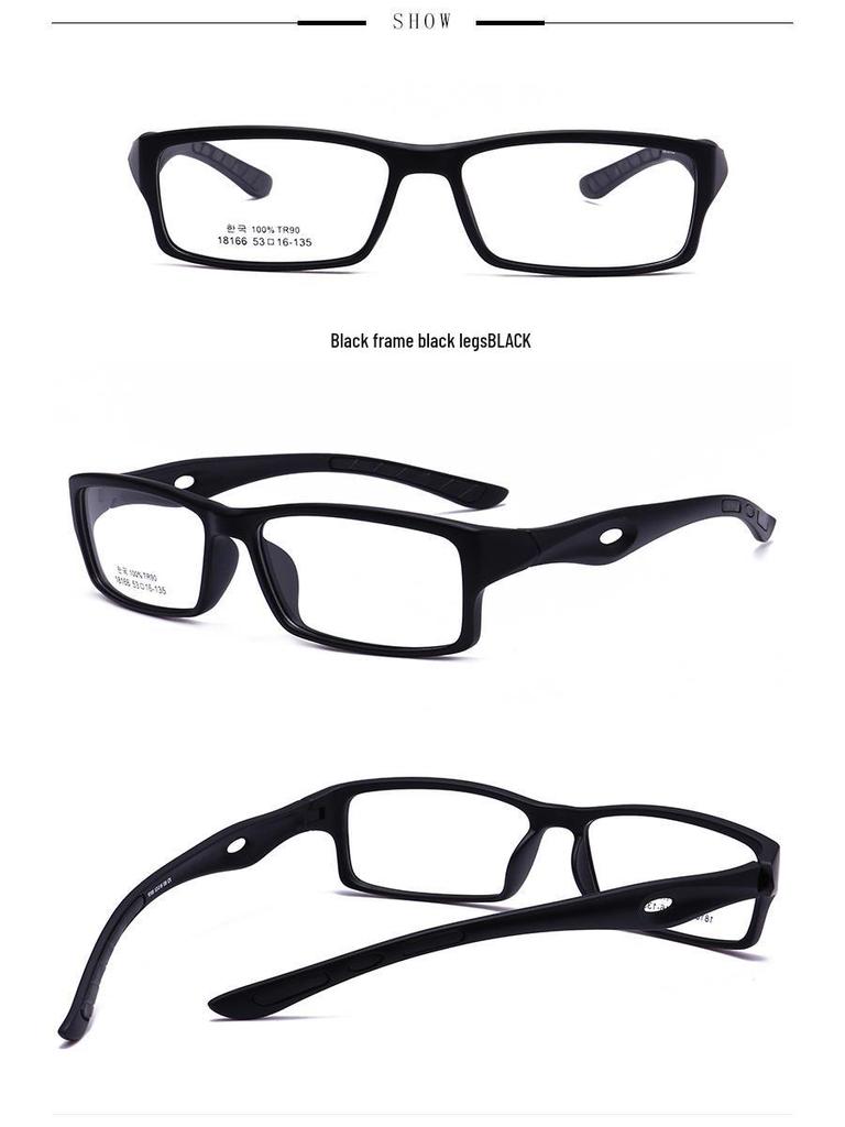 TR90 Sports Comfort Glasses: Square Frame, Narrow Rim, Anti-slip Silicone Temple Tips, Optical Glasses 18166.
